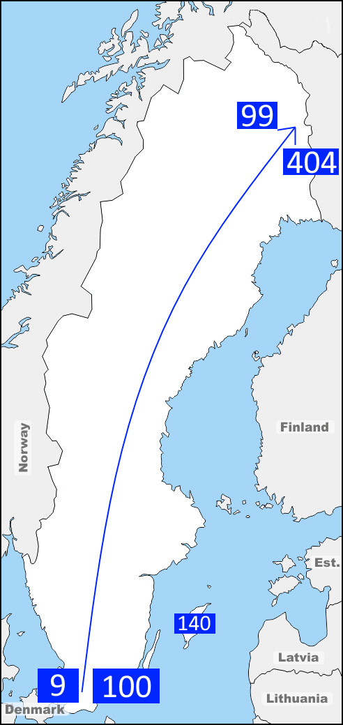 map of the road numbering system in Sweden